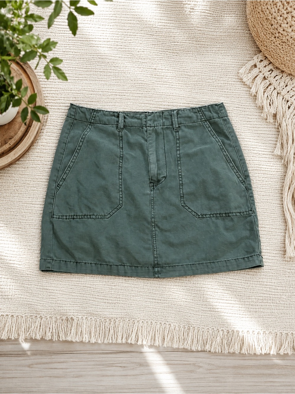 Ban.jara Olive Green Utility Mini Skirt – Size Medium